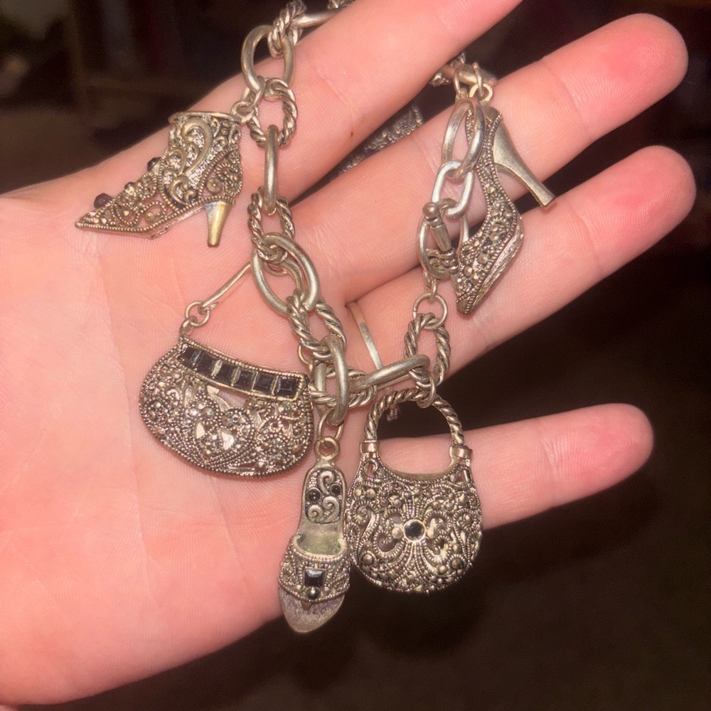 Antique Victorian Charm Bracelet Marcasite. 8”